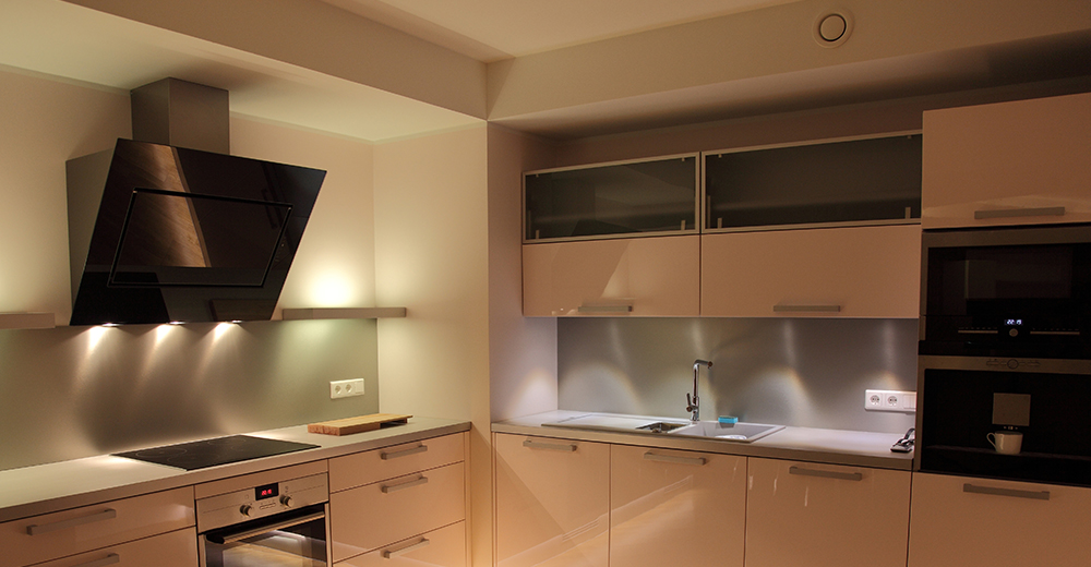 Under-cabinet lighting in a kitchen, 