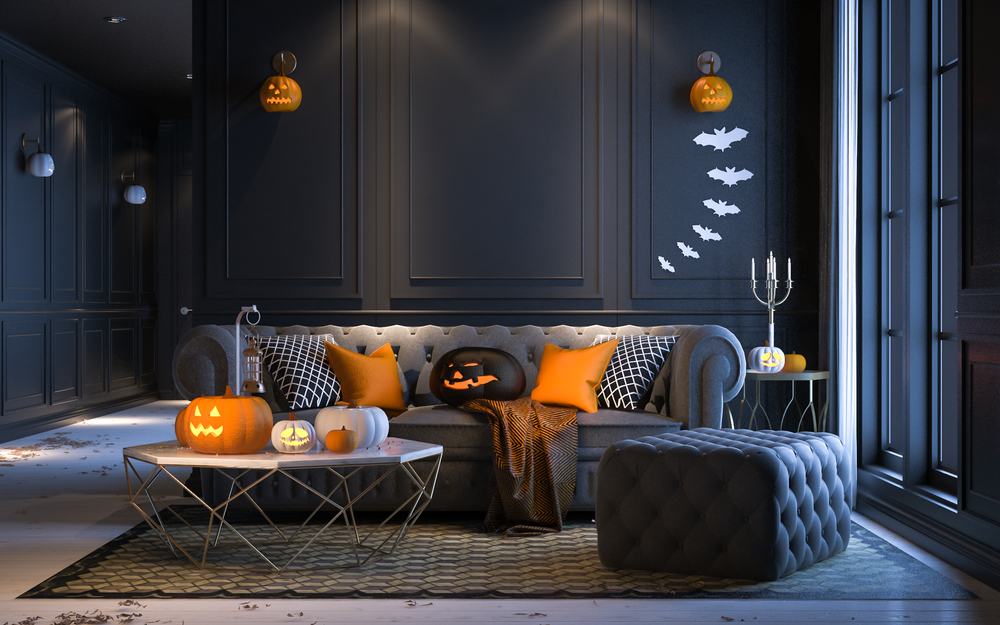 living room at halloween